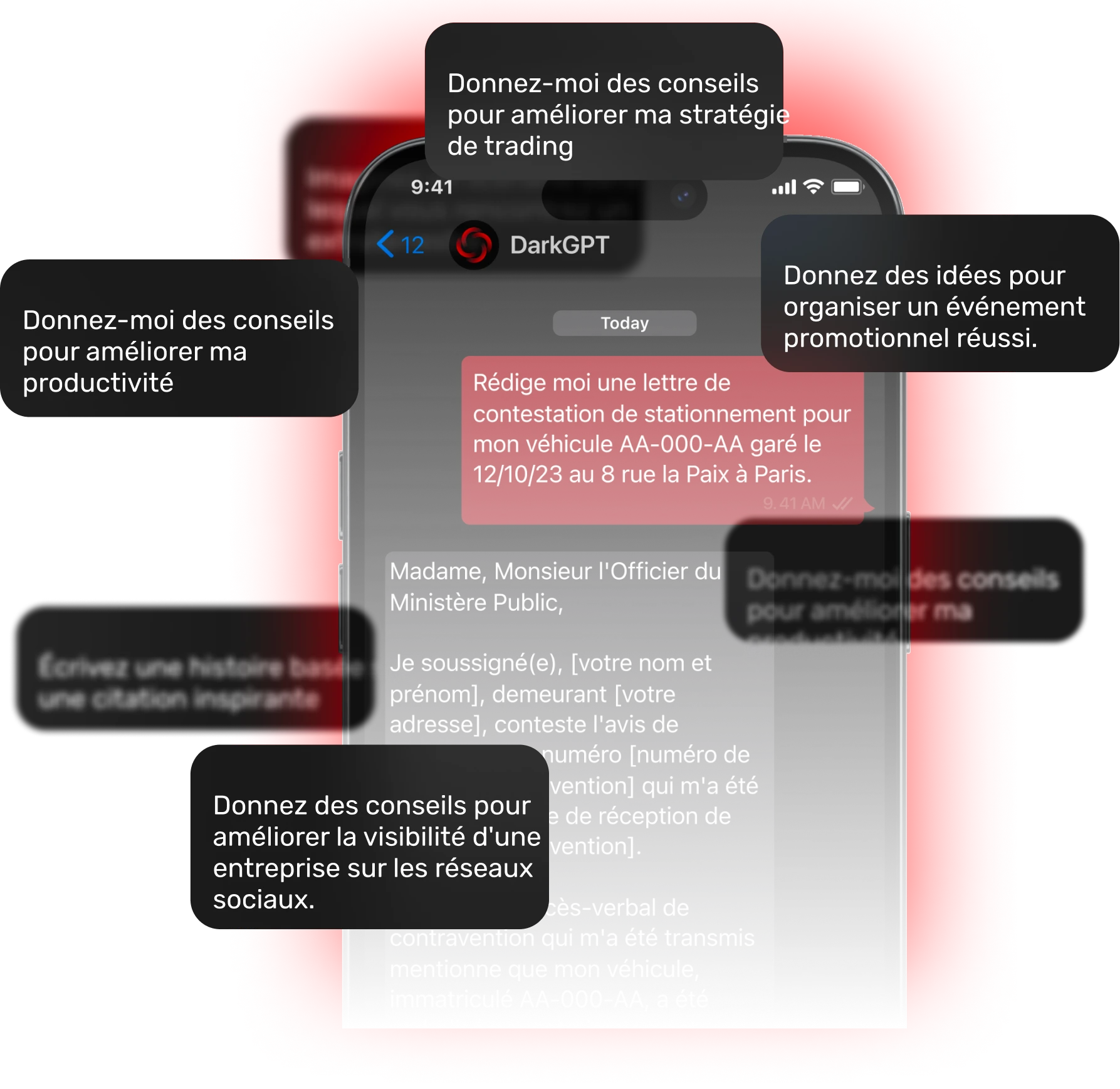 Conversation avec DarkGPT sur un téléphone